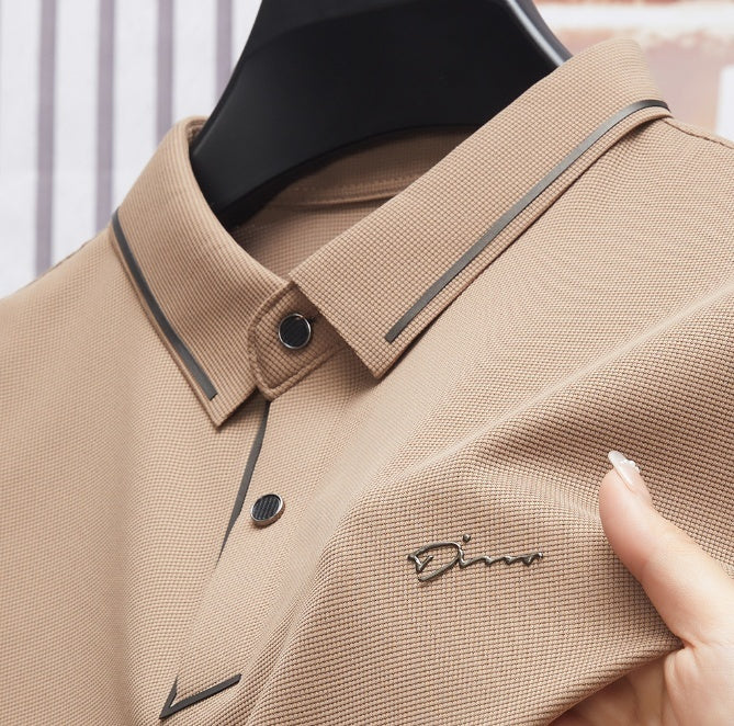Ice Silk Short Sleeve T-shirt Men's Shirt Collar Summer Polo Shirt Loose Clothes Split