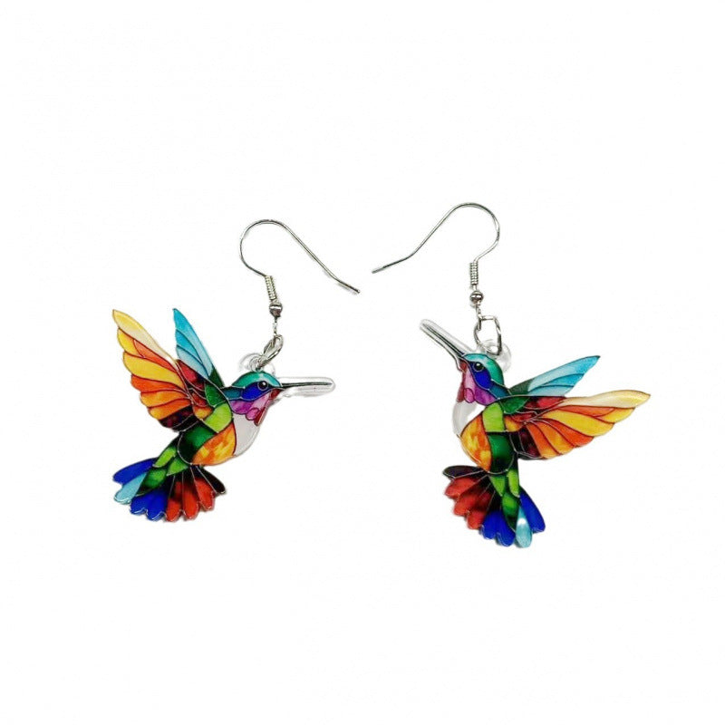 Colorful Bird Acrylic Earrings Vintage Necklace
