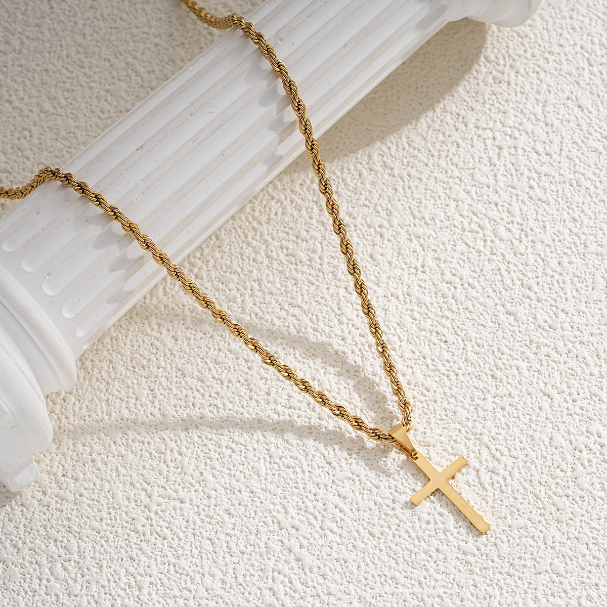 Cold Style Stainless Steel Cross Pendant Hemp Flowers Chain Necklace