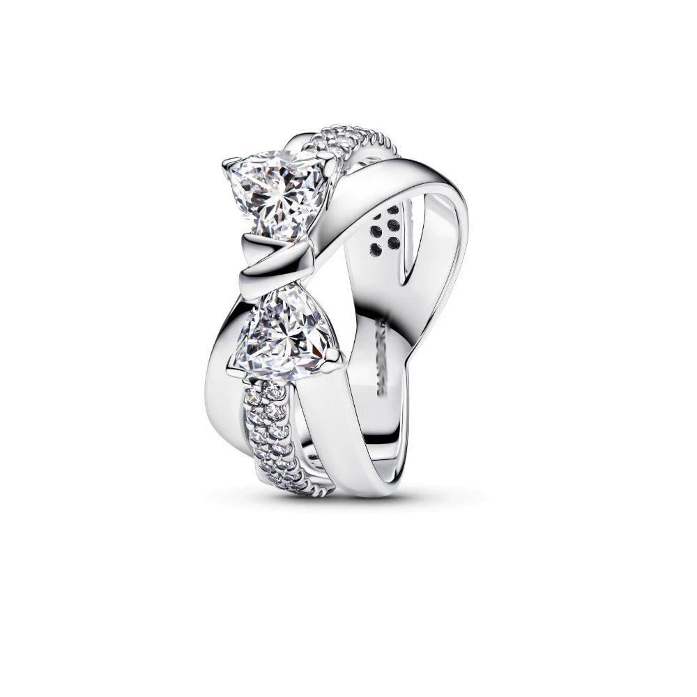 Ring Plated 925 Silver Bow Star Wishing Square