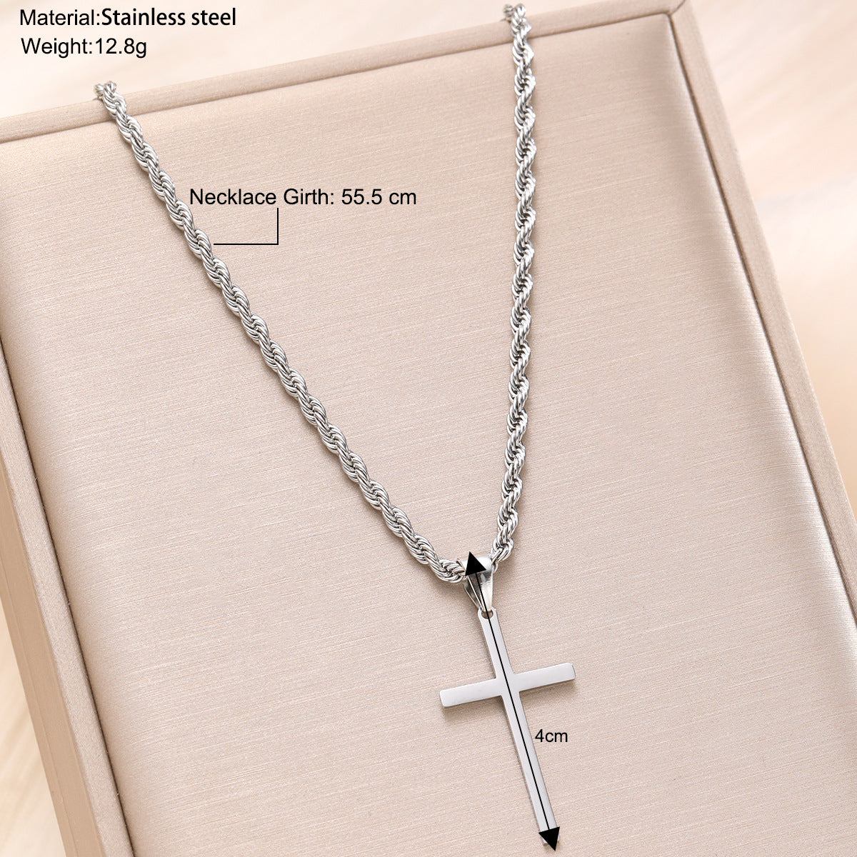 Cold Style Stainless Steel Cross Pendant Hemp Flowers Chain Necklace