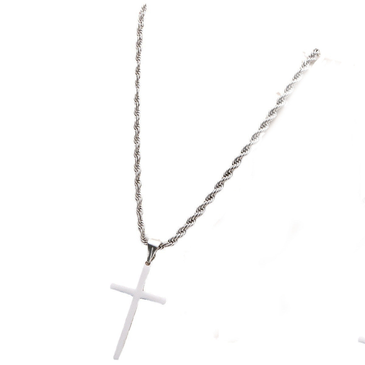Cold Style Stainless Steel Cross Pendant Hemp Flowers Chain Necklace