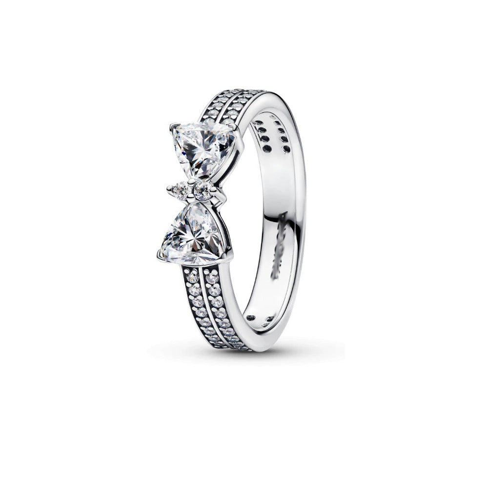Ring Plated 925 Silver Bow Star Wishing Square