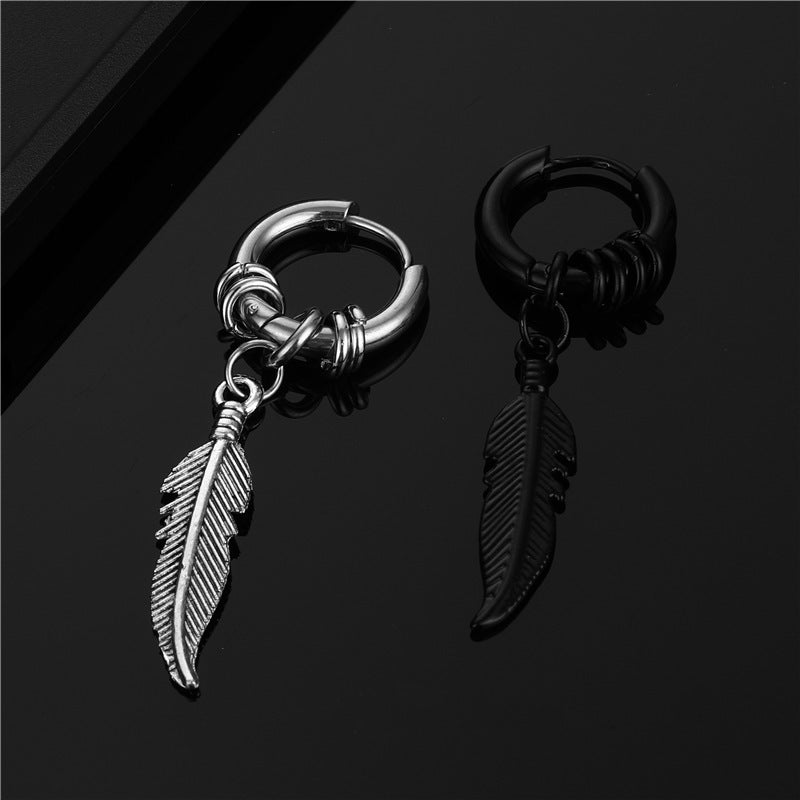 Korean Style Stainless Steel Coil Earrings Feather