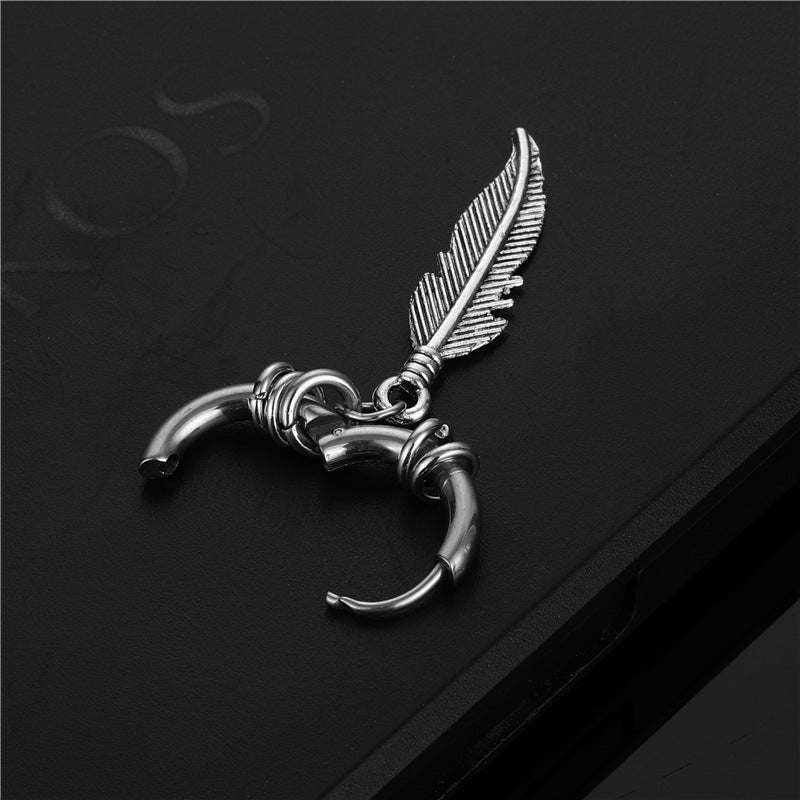 Korean Style Stainless Steel Coil Earrings Feather