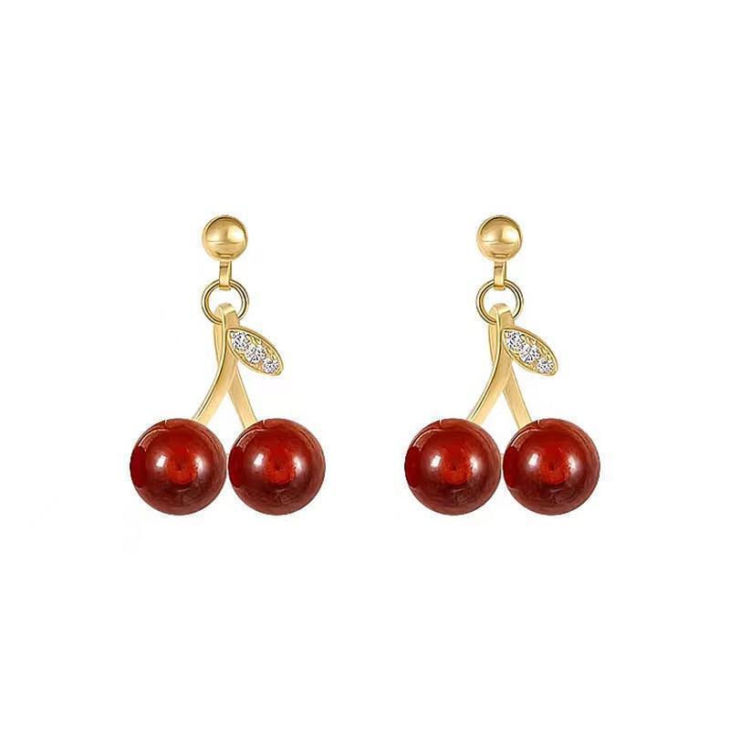 Red Glass Cherry Earrings Female