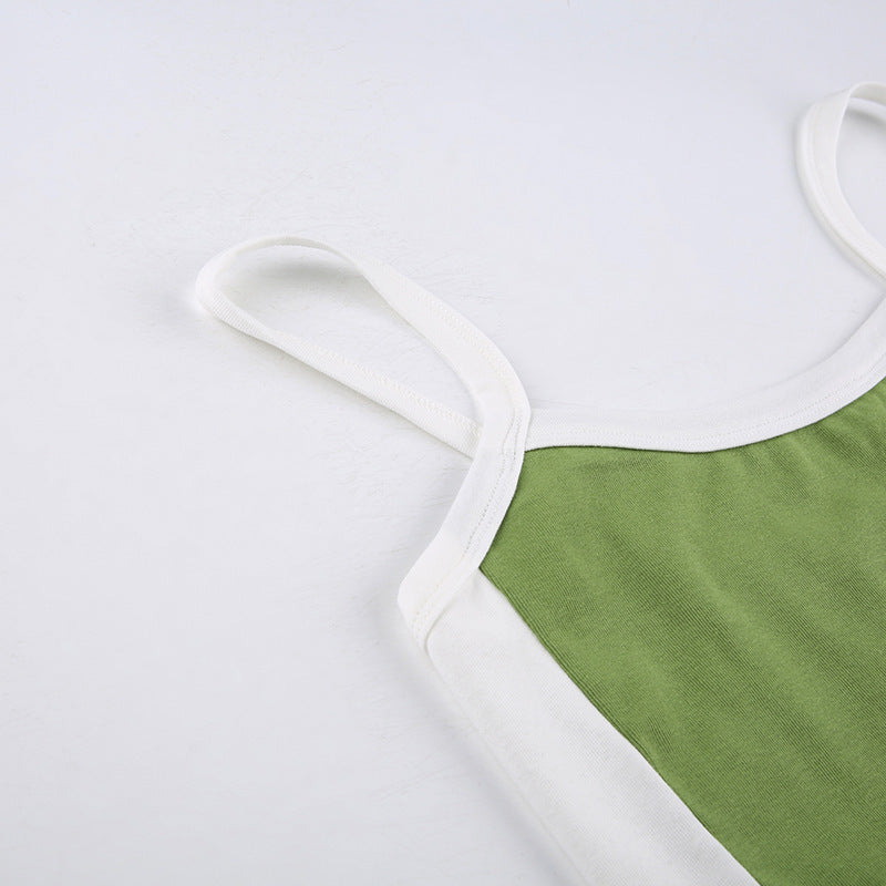 Basic Model Clashing Color Patchwork One-piece Neck Small Camisole Top
