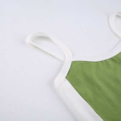 Basic Model Clashing Color Patchwork One-piece Neck Small Camisole Top