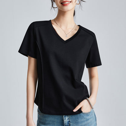 Shoulder T-shirt Mercerized Cotton Round Neck Bottoming Shirt