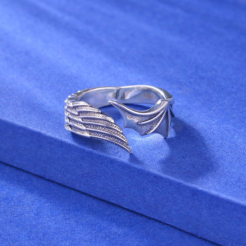 Personalized Vintage Angel And Devil Wings Ring