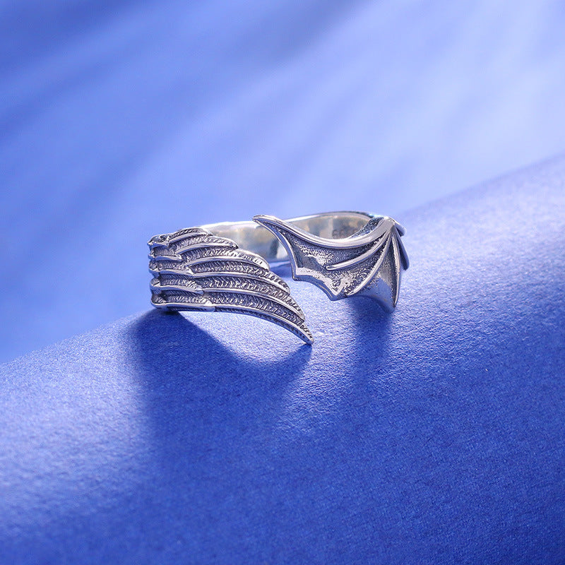 Personalized Vintage Angel And Devil Wings Ring