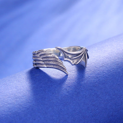 Personalized Vintage Angel And Devil Wings Ring
