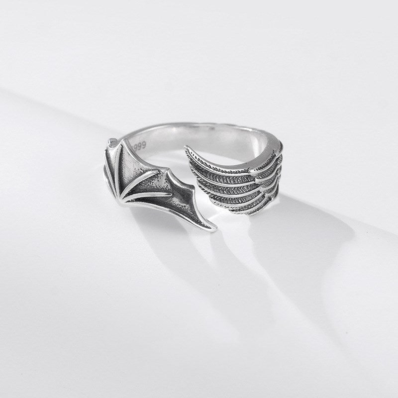 Personalized Vintage Angel And Devil Wings Ring