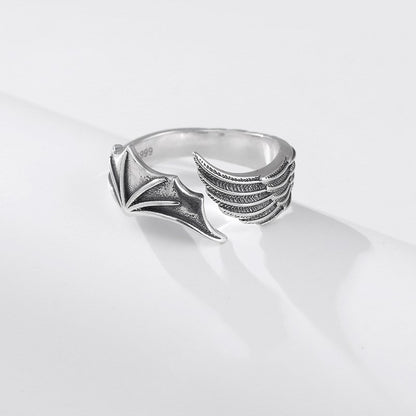 Personalized Vintage Angel And Devil Wings Ring