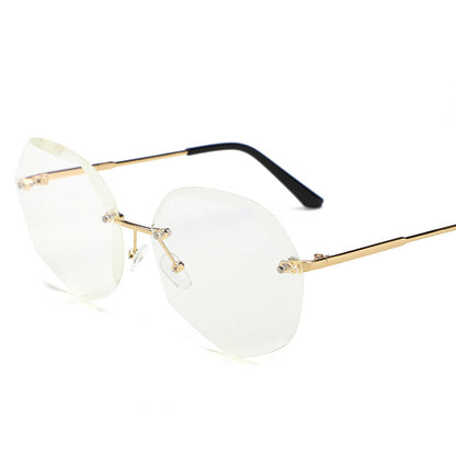 European and American Trendy Glasses Cut-edge Sunglasses Ladies Big Rimless
