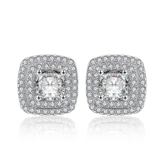 Square Full Diamond Zircon Earrings