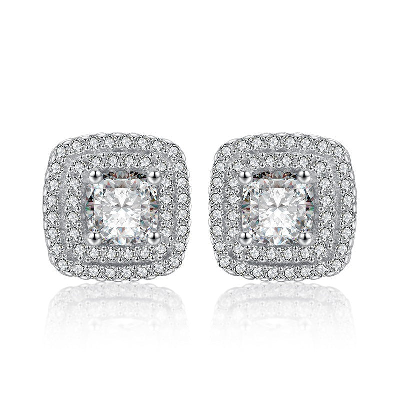 Square Full Diamond Zircon Earrings