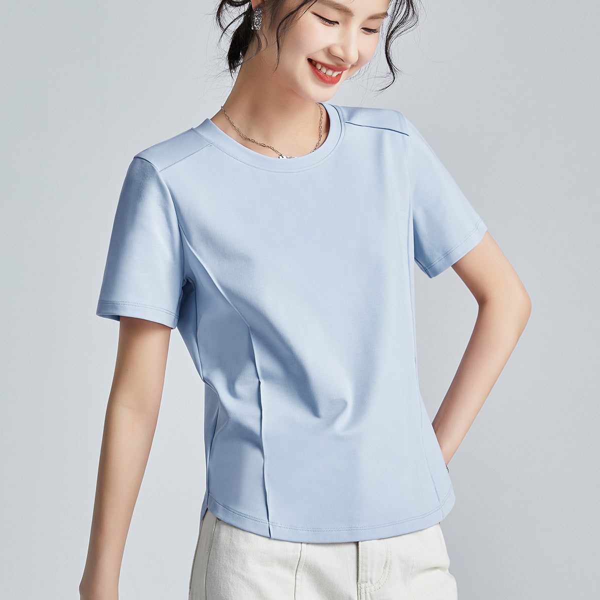 Shoulder T-shirt Mercerized Cotton Round Neck Bottoming Shirt