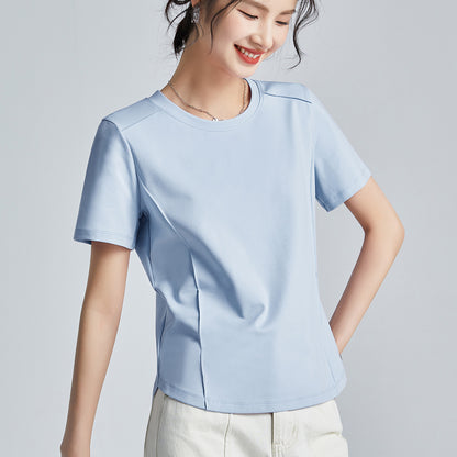 Shoulder T-shirt Mercerized Cotton Round Neck Bottoming Shirt