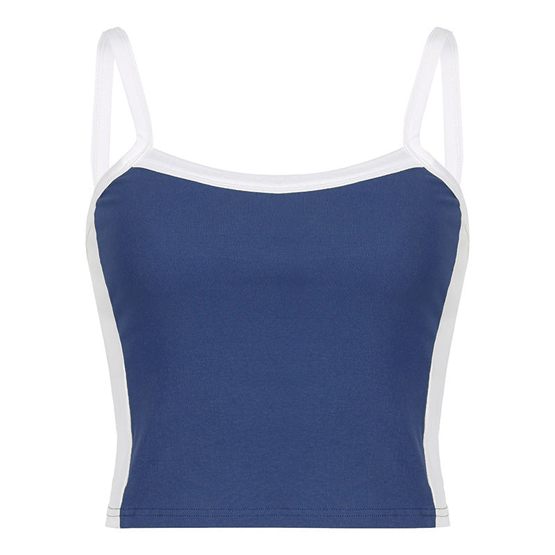 Basic Model Clashing Color Patchwork One-piece Neck Small Camisole Top