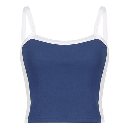 Basic Model Clashing Color Patchwork One-piece Neck Small Camisole Top