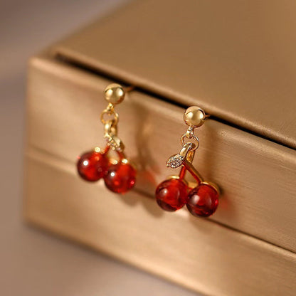 Red Glass Cherry Earrings Female