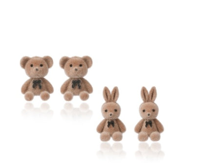 Cute Brown Bear Bunny Flocking Earrings Plush Earrings Women