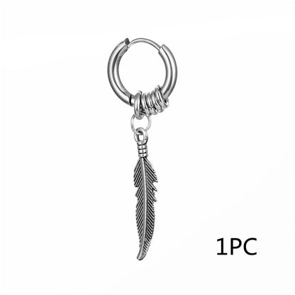 Korean Style Stainless Steel Coil Earrings Feather