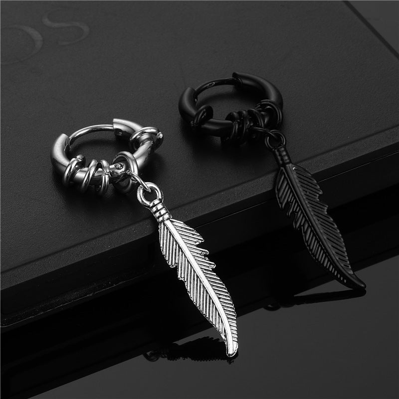 Korean Style Stainless Steel Coil Earrings Feather