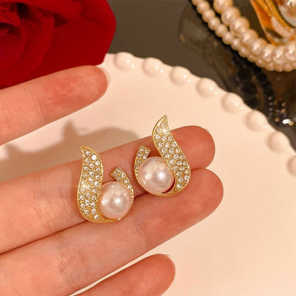 Square Pearl Metal Alloy Earrings
