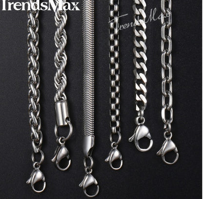 Men Stainless Steel Rope Snake Box Cuban Link Chain