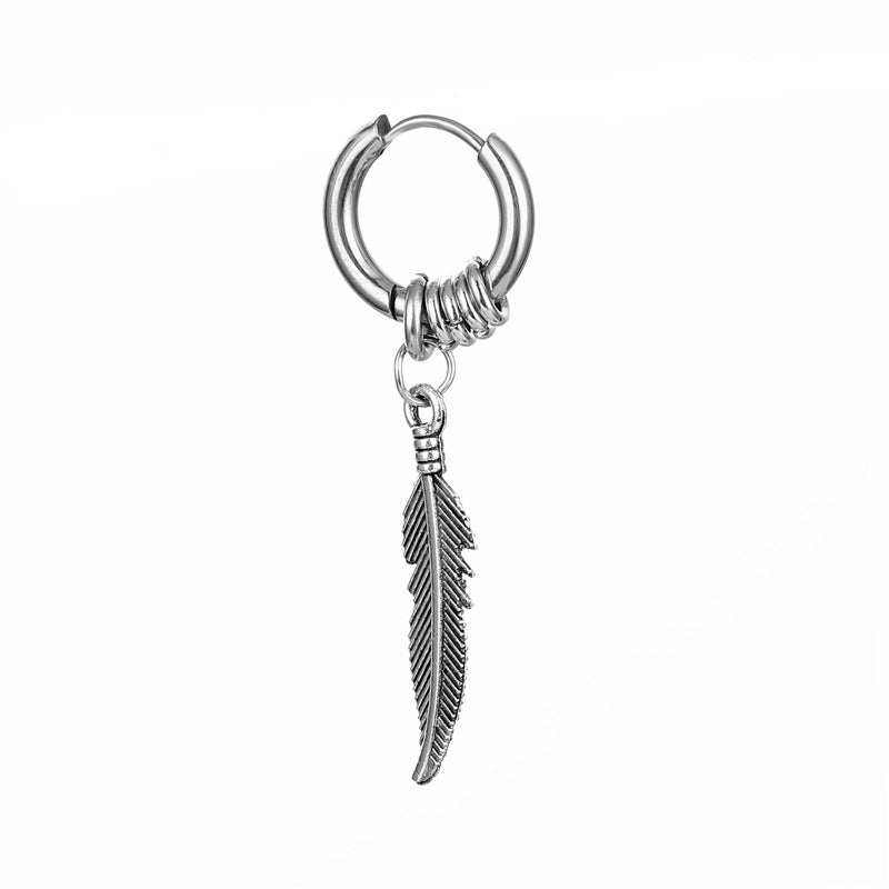 Korean Style Stainless Steel Coil Earrings Feather