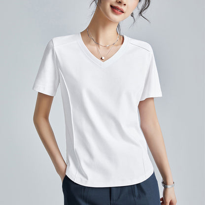 Shoulder T-shirt Mercerized Cotton Round Neck Bottoming Shirt