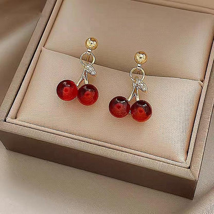 Red Glass Cherry Earrings Female