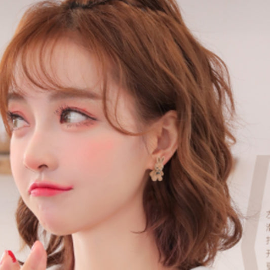 Cute Brown Bear Bunny Flocking Earrings Plush Earrings Women