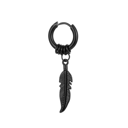 Korean Style Stainless Steel Coil Earrings Feather