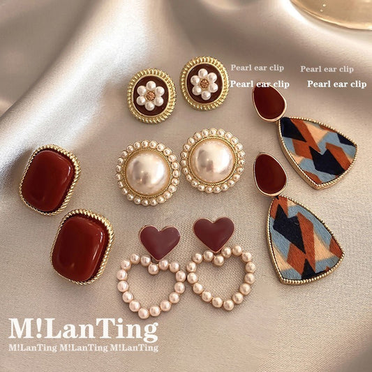 Square Pearl Metal Alloy Earrings