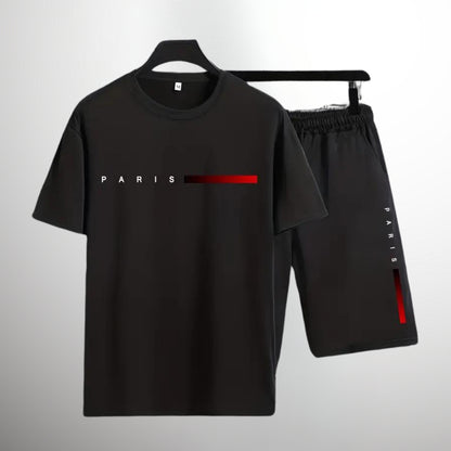 Men's Fashion Printed Sports Pure Cotton T-shirt Shorts Two-piece Set
