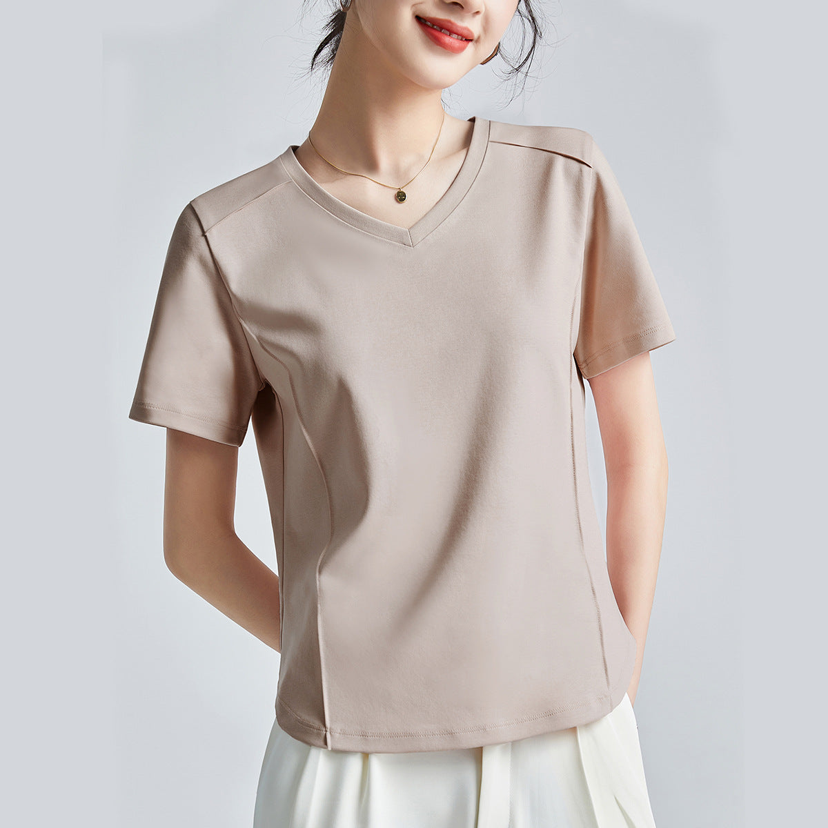 Shoulder T-shirt Mercerized Cotton Round Neck Bottoming Shirt