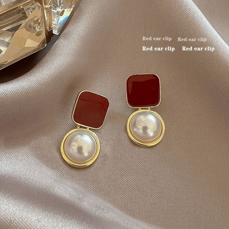 Square Pearl Metal Alloy Earrings