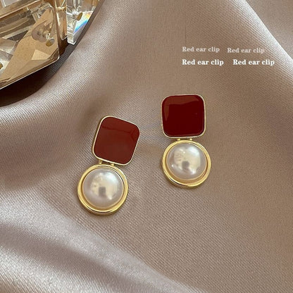 Square Pearl Metal Alloy Earrings