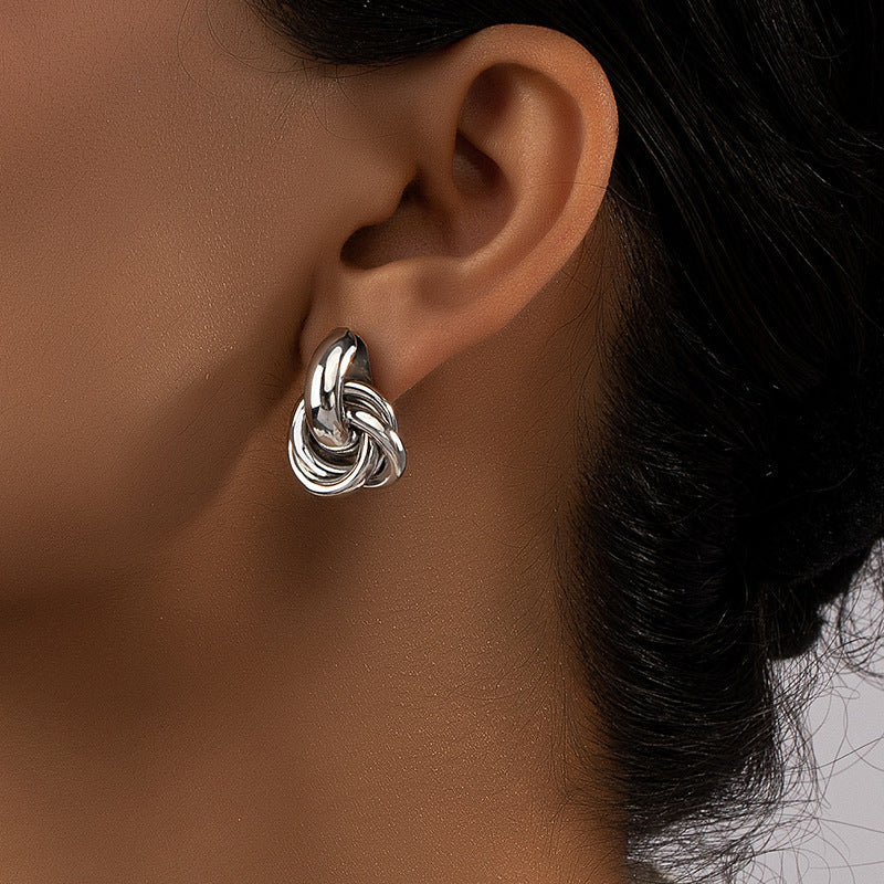 Gold Circle Geometry Twisted Multi-layer Twist Earrings
