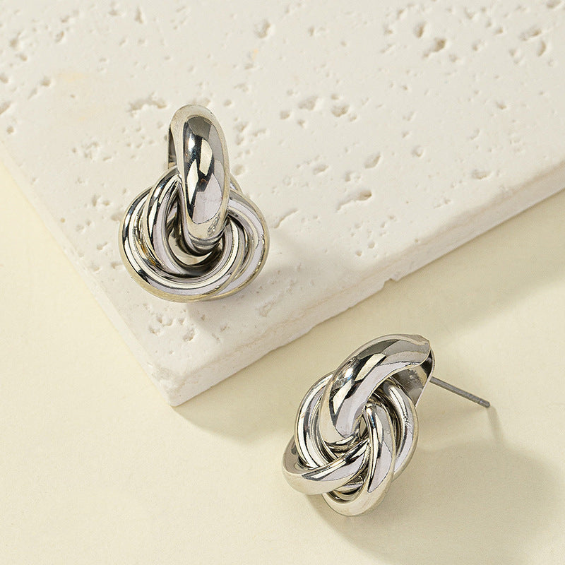 Gold Circle Geometry Twisted Multi-layer Twist Earrings