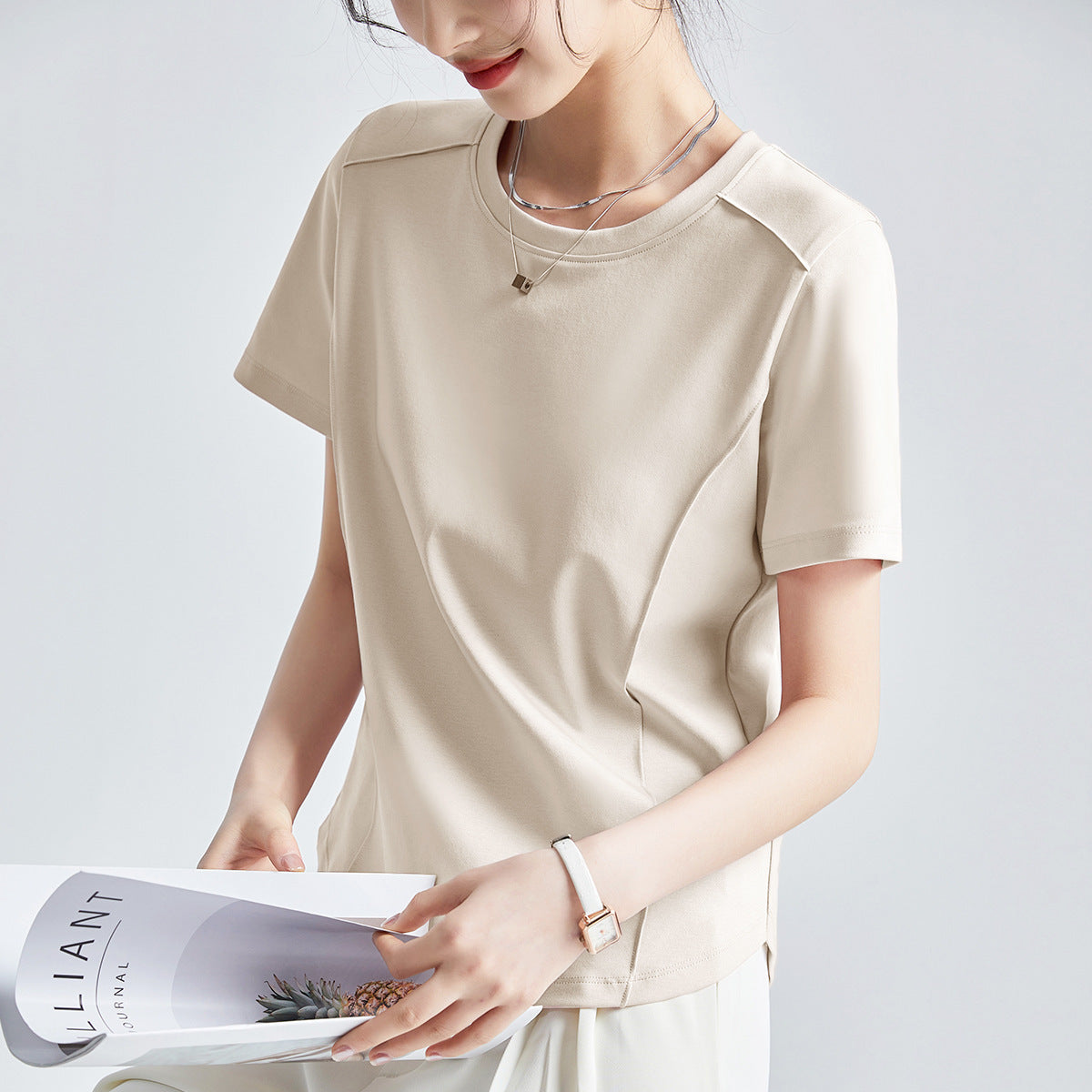 Shoulder T-shirt Mercerized Cotton Round Neck Bottoming Shirt