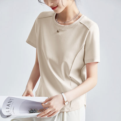 Shoulder T-shirt Mercerized Cotton Round Neck Bottoming Shirt