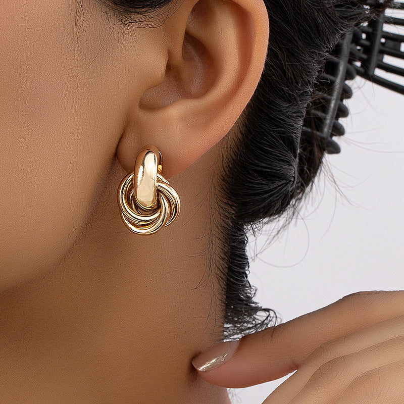 Gold Circle Geometry Twisted Multi-layer Twist Earrings