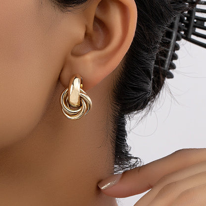 Gold Circle Geometry Twisted Multi-layer Twist Earrings