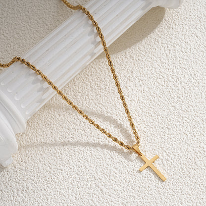Cold Style Stainless Steel Cross Pendant Hemp Flowers Chain Necklace