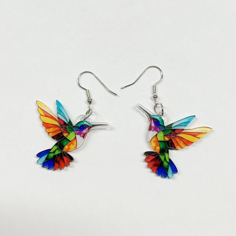 Colorful Bird Acrylic Earrings Vintage Necklace