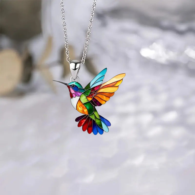 Colorful Bird Acrylic Earrings Vintage Necklace